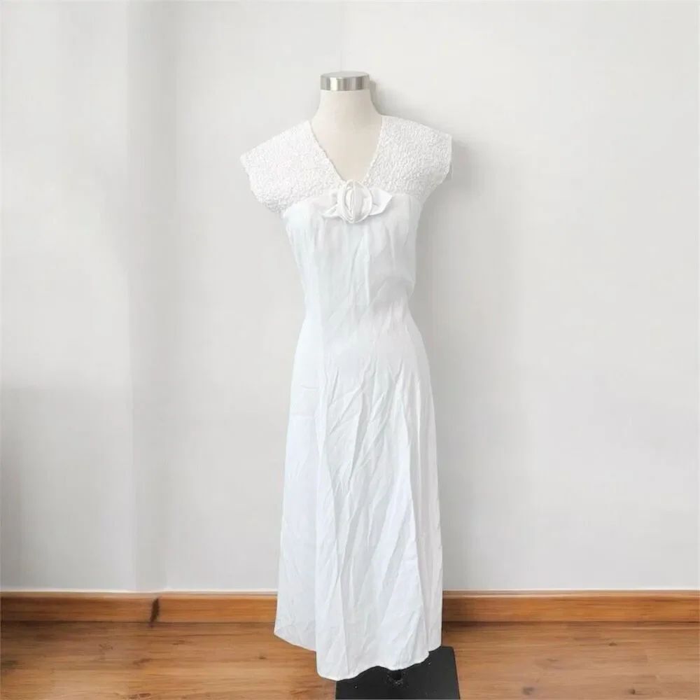 Wild Rose Western White Prairie Maxi Dress Summer 6 Small Greek Grecian Boho